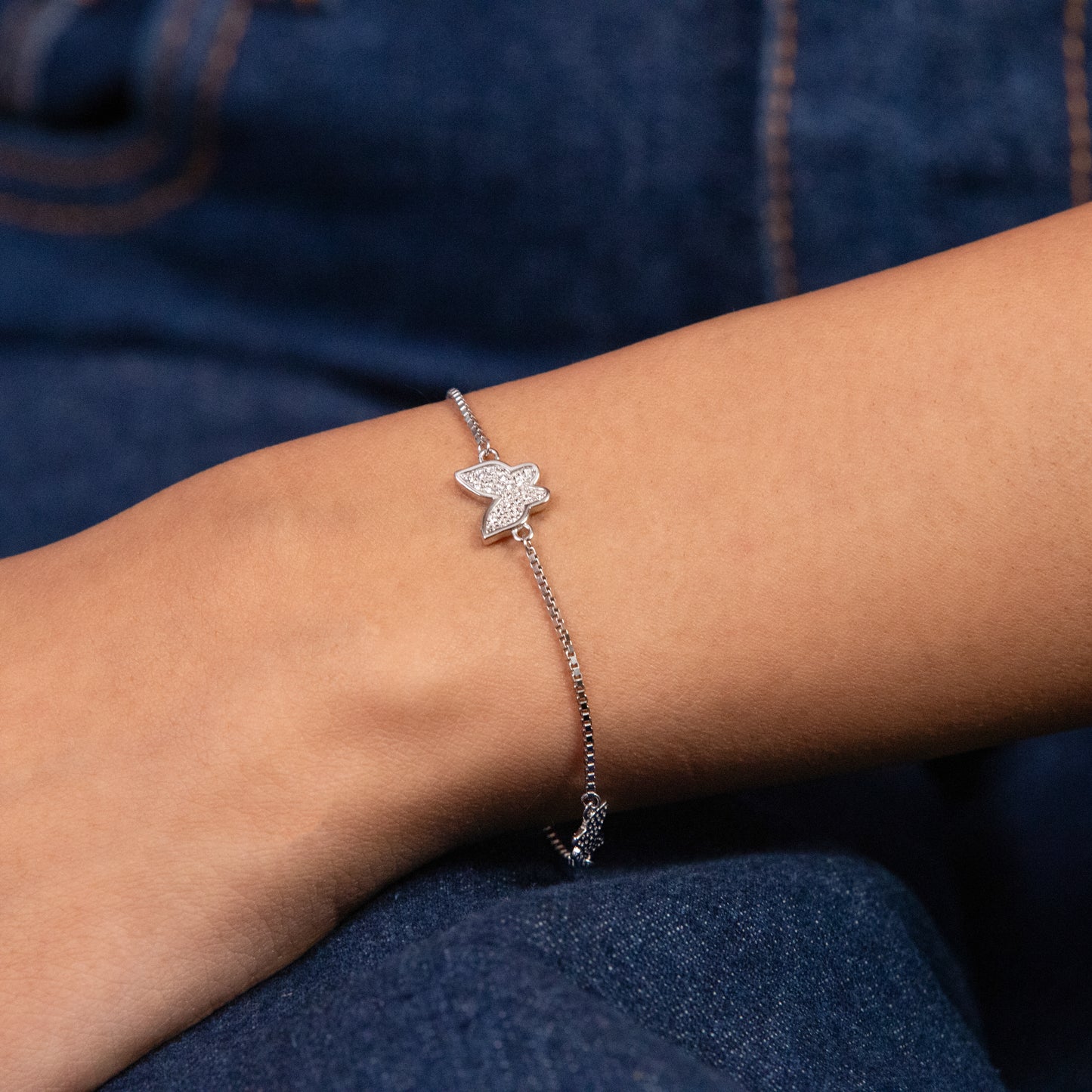 Sparkling Butterfly Silver Bracelet