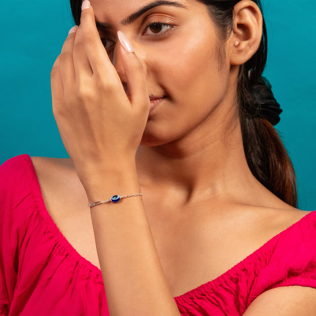 Fashionable Evil Eye Guardian Silver Wristwear