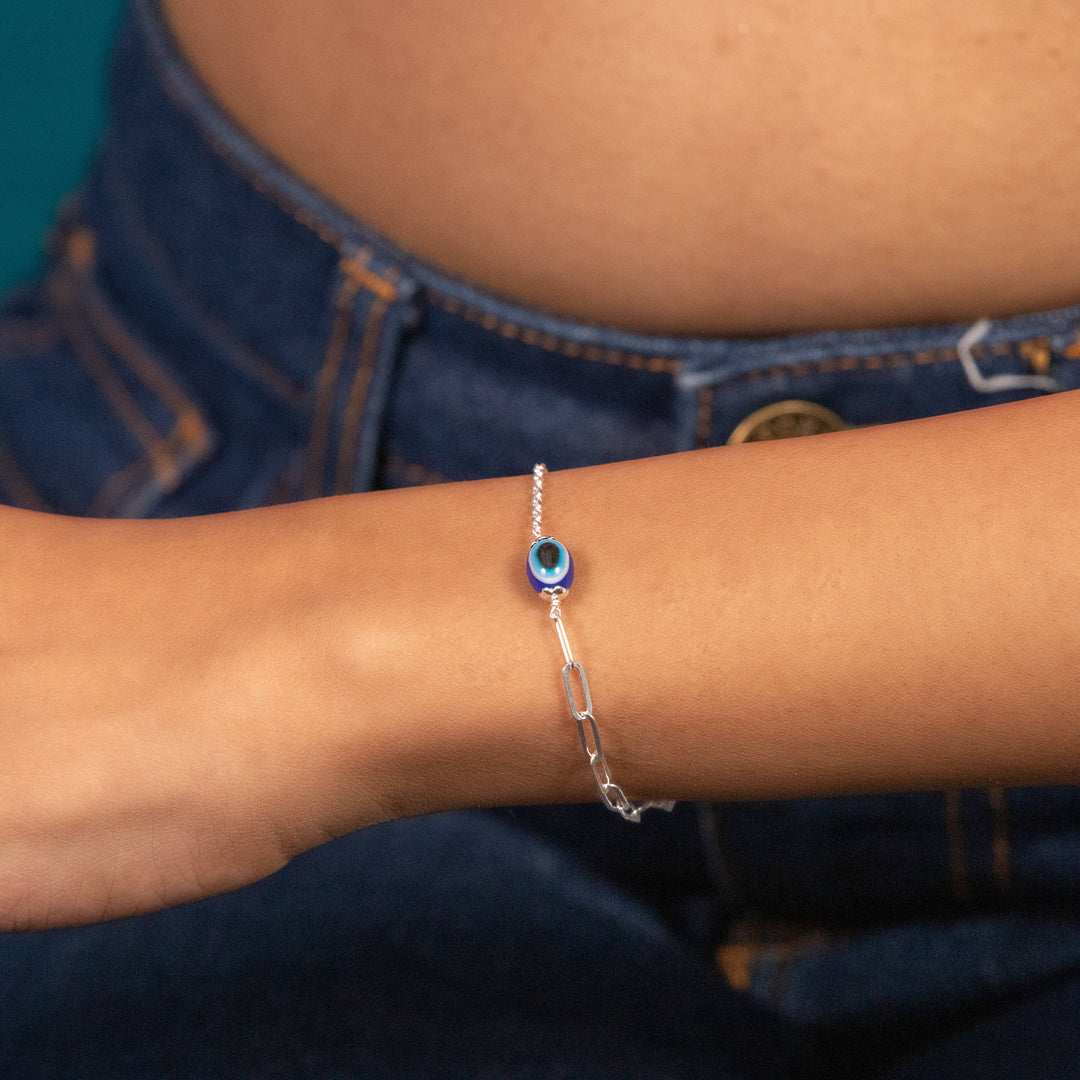 Protective Evil Eye Charm Silver Bracelet