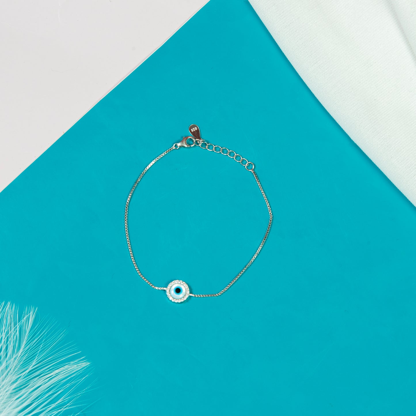 White Evil Eye Silver Bracelet