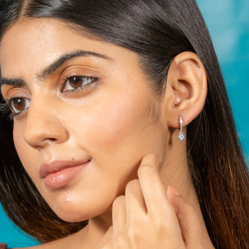 Silver Blue Hoop Earrings