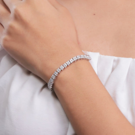 Chunky Square Diamond Studded Tennis Silver Bracelet