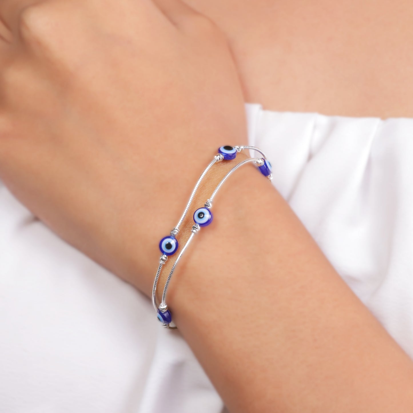 Multi Layer Multiple Evil Eye Silver Bracelet