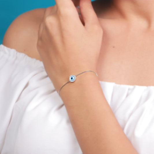 White Evil Eye Silver Bracelet