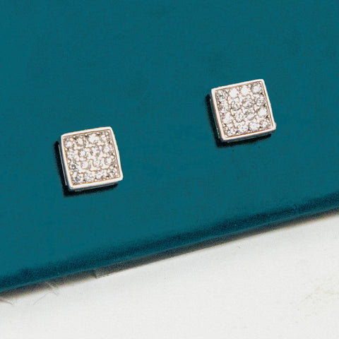 Silver Square Stud Earrings
