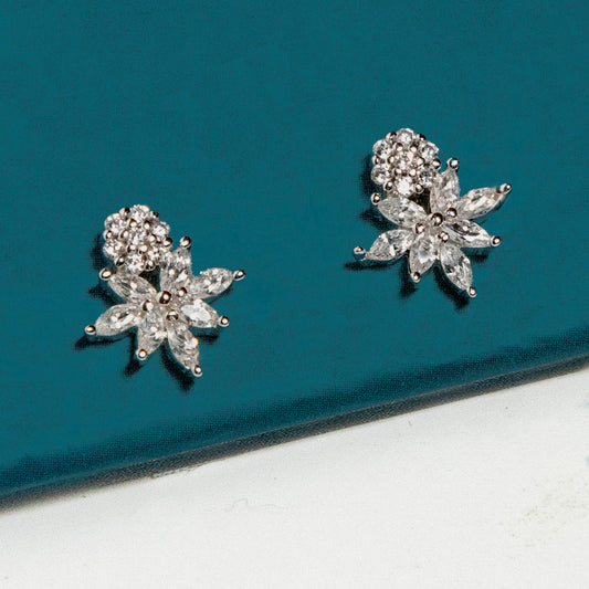 Silver Dual Floral Stud Earrings