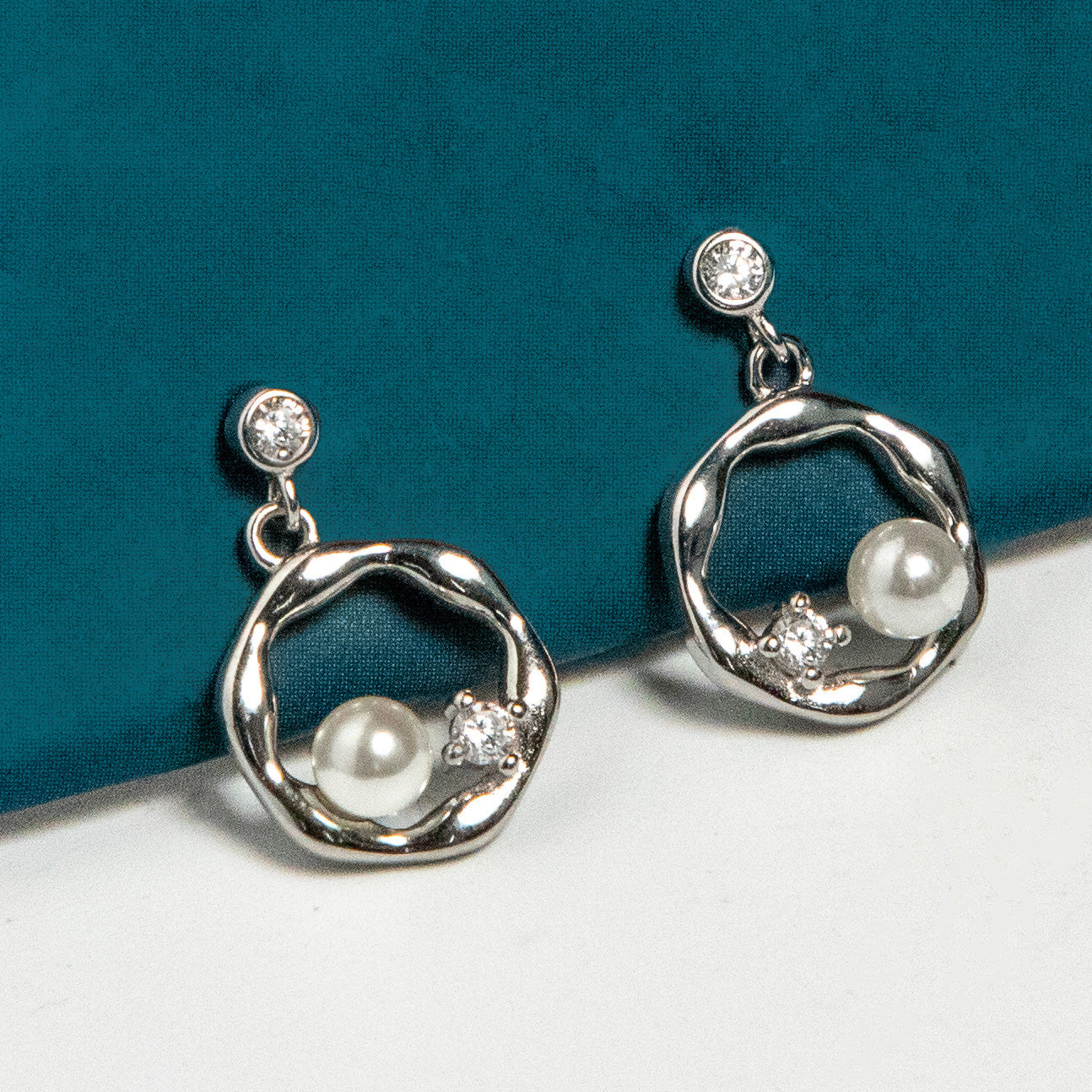 Silver Pearl Orbit Ring Earrings