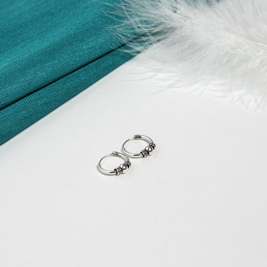 Elegant Silver Oxidised Ball Hoop Earrings