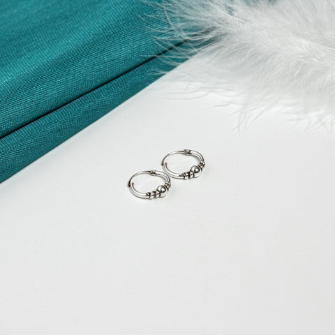 Silver Classic Oxidized Design Hoop Earrings