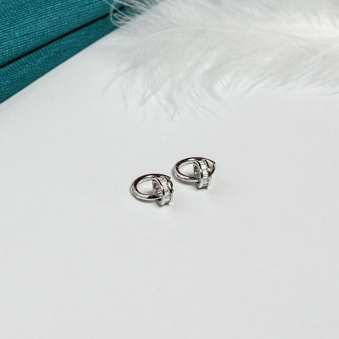 Silver Sparkling Heart Stud Earrings