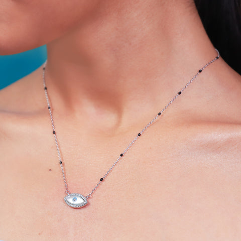 White Evil Eye Silver Necklace