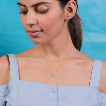 Exquisite Square Solitaire Silver Necklace