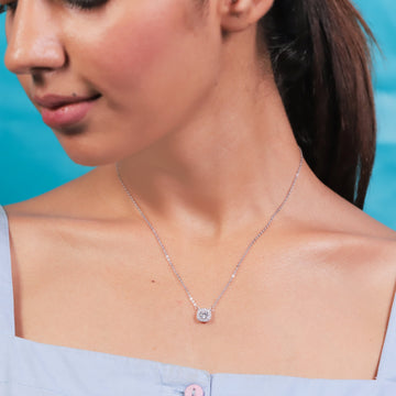 Stunning Square Solitaire Silver Necklace