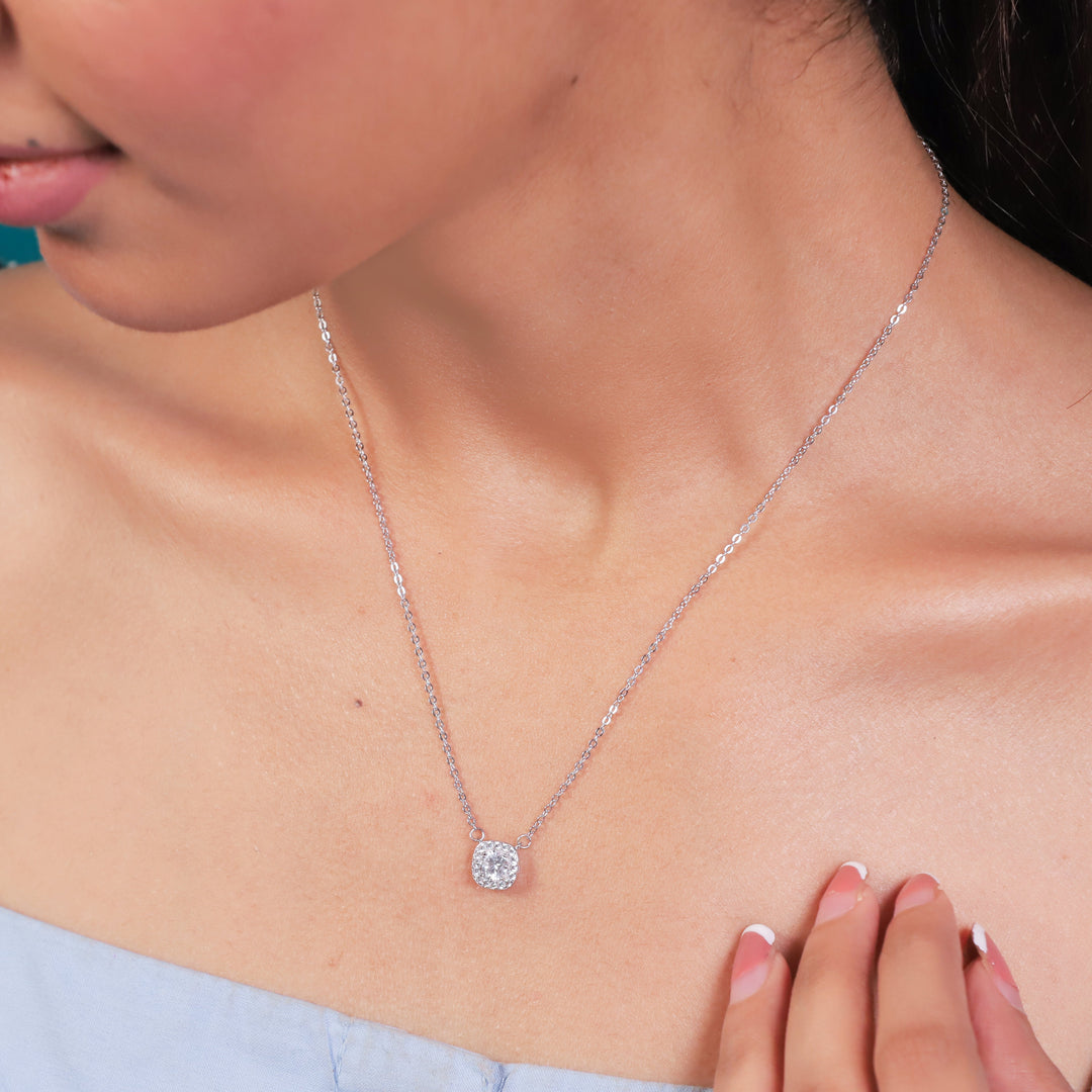 Timeless Square Solitaire Silver Necklace