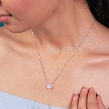 Timeless Square Solitaire Silver Necklace