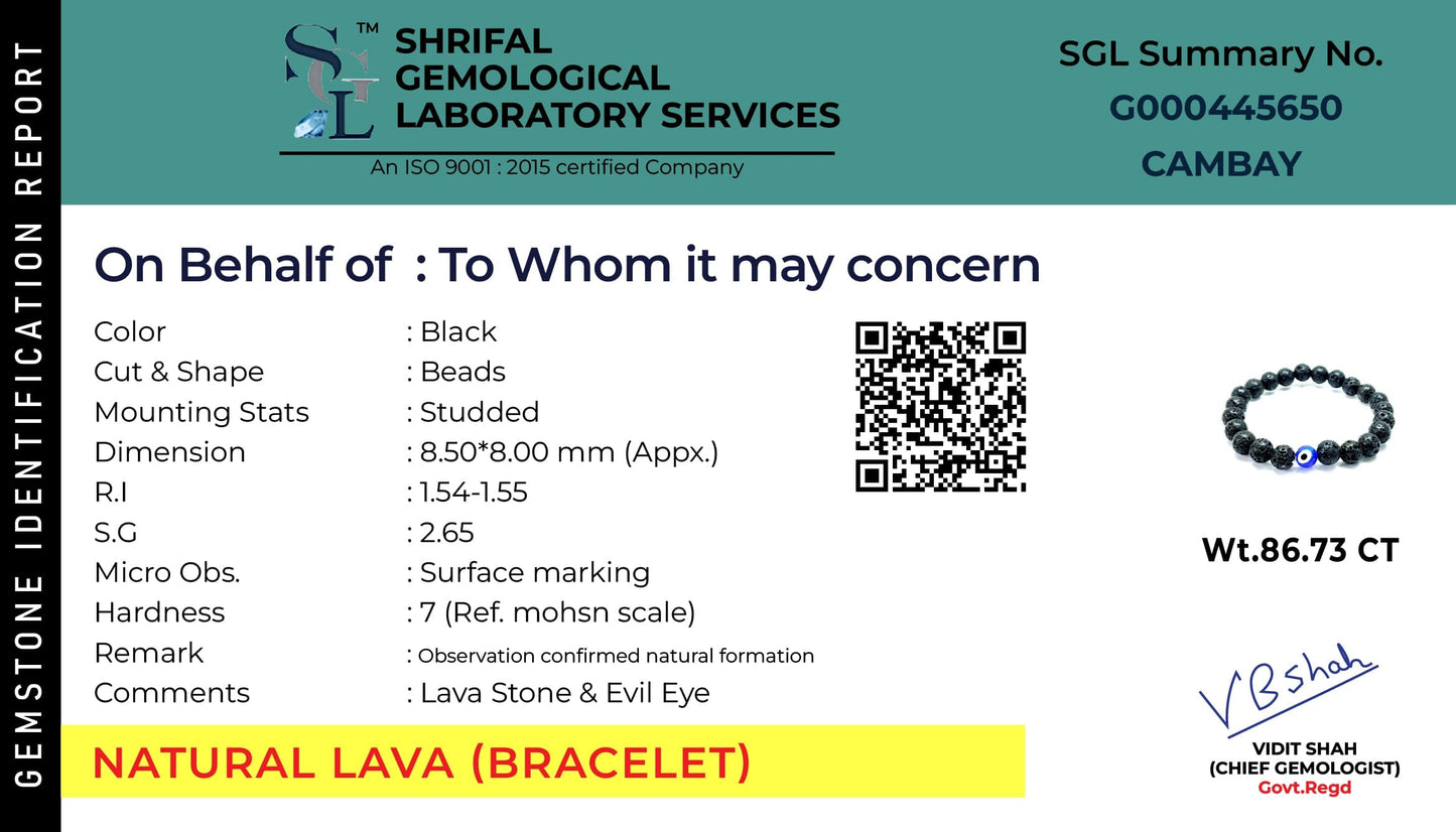 This is authentication certificate for lava with evil eye Stone bracelet