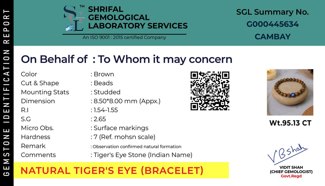 This is authentication certificate for Tiger eye stone with evil eye