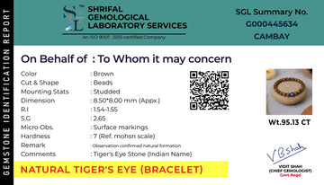 This is authentication certificate for Tiger eye stone with evil eye