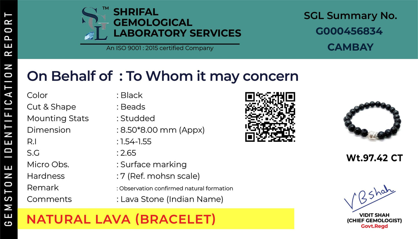 This is authentication certificate for Lava stone with buddha bracelet